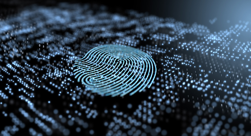 Image of a single fingerprint above a stream of data