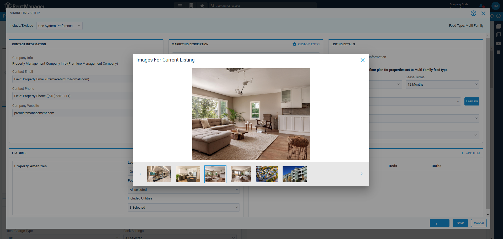 Staged living room showing images Rent Manager users can upload to ILS
