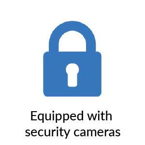 Lock icon with caption saying equipped with security cameras